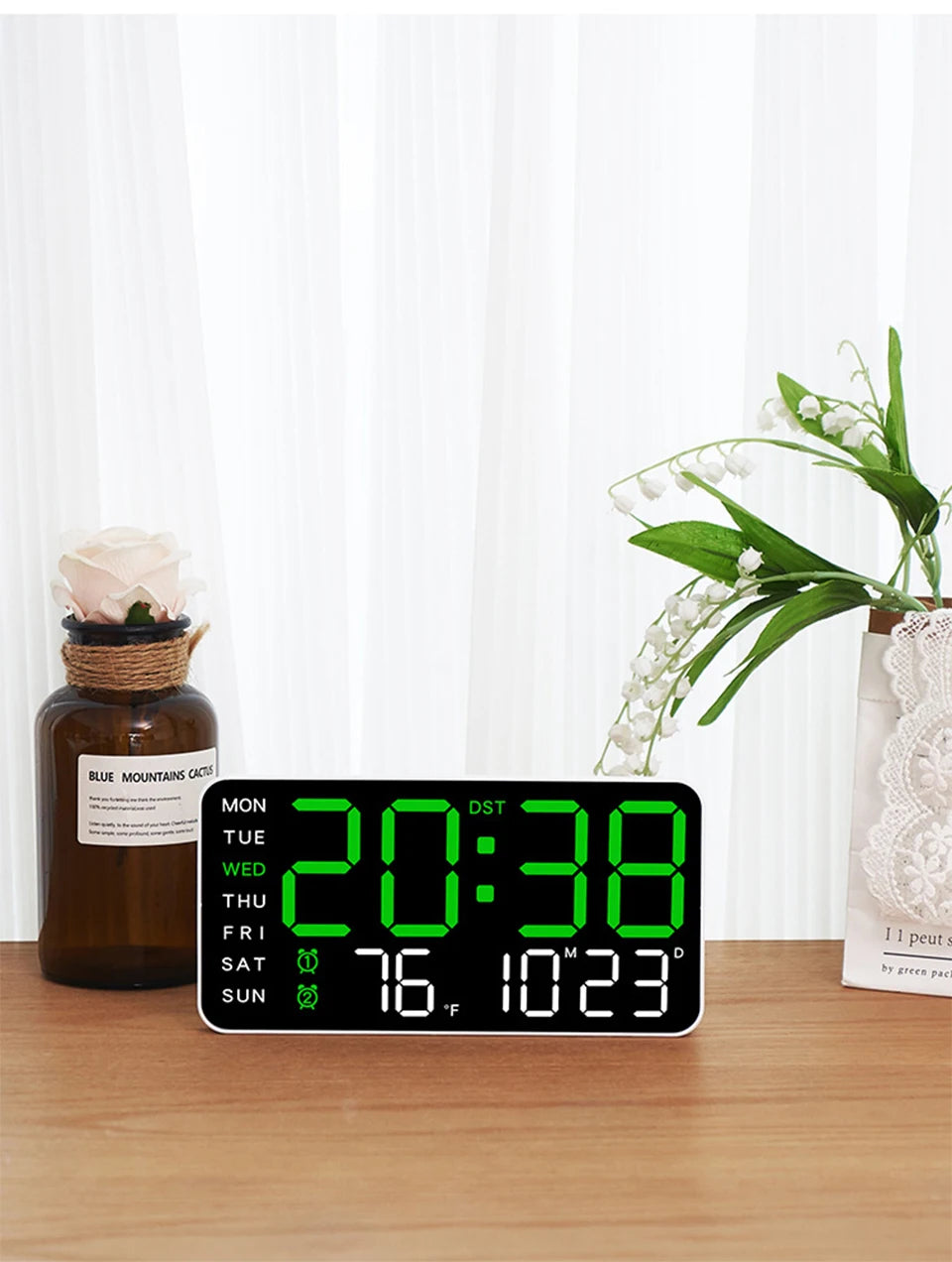 Large Digital Wall Clock Temp Date Week Display Remote Control USB