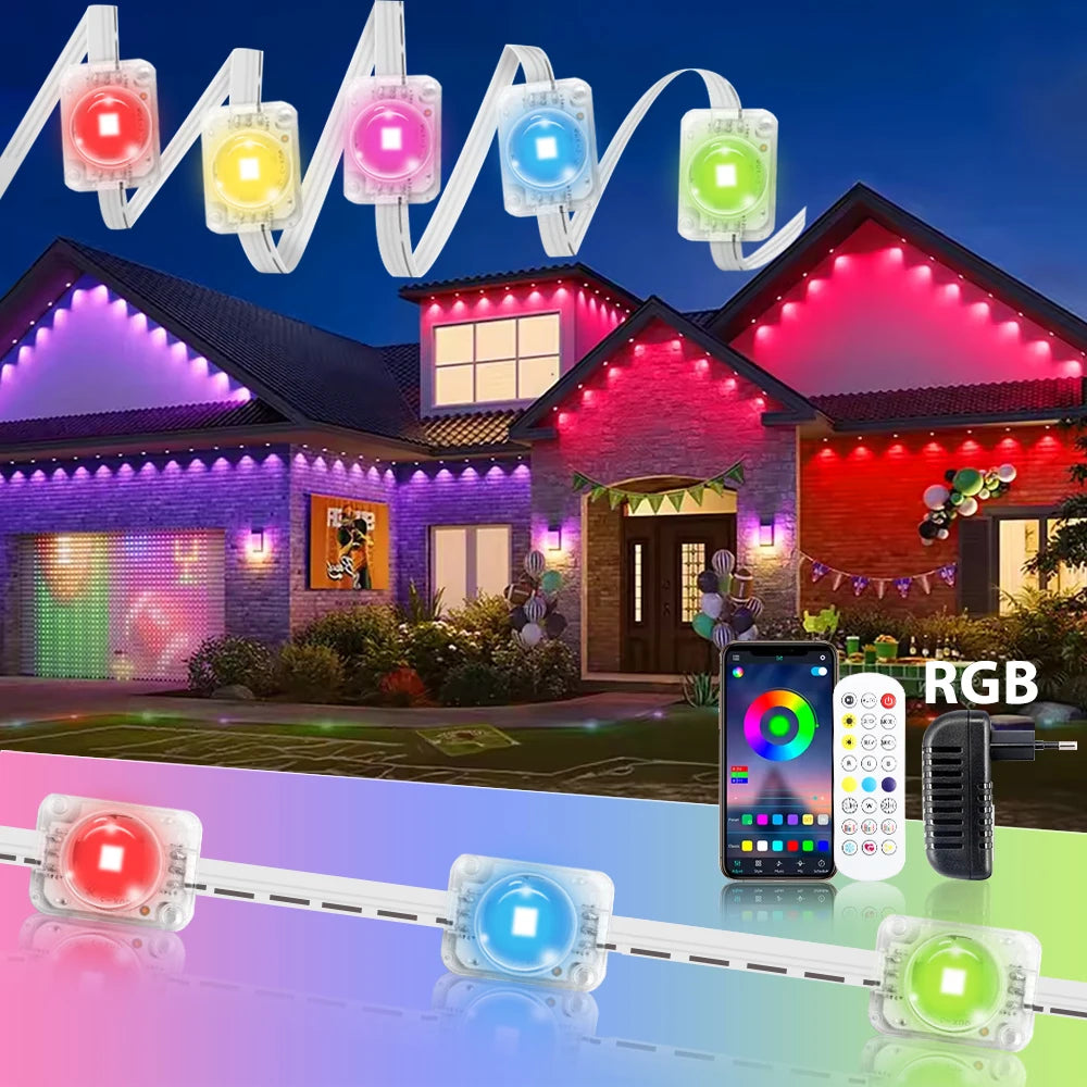 60M Smart RGB Eave Lights App & Remote IP67 Permanent Outdoor LED