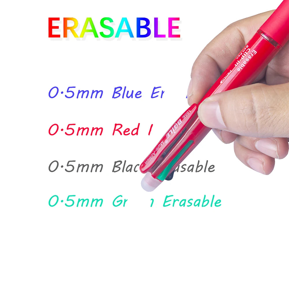 5 In 1 Multicolor Erasable Gel Pen with 4 Colors Replaceable Pen Refill
