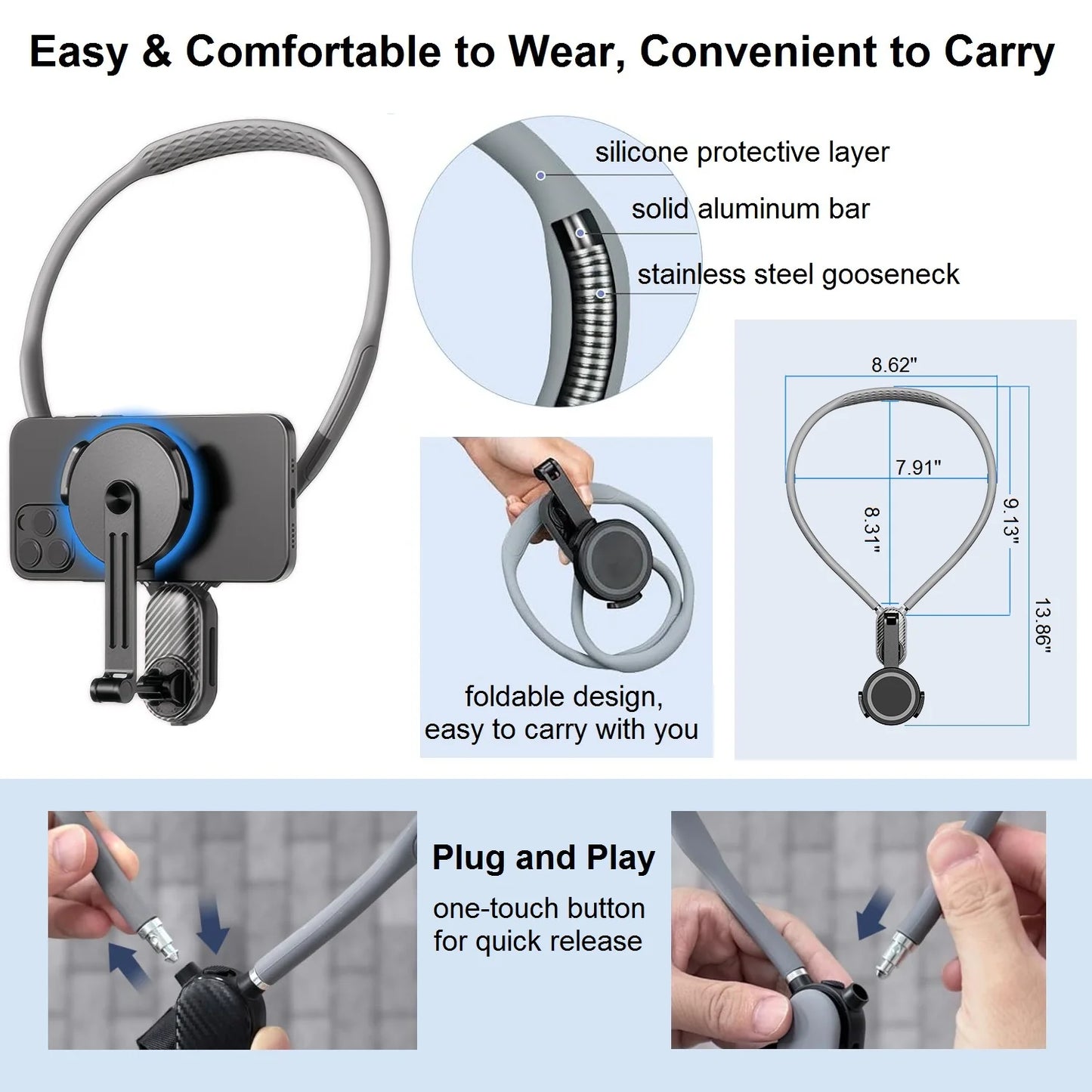 Suporte magnético para telefone POV com suporte para pescoço para gravação de vídeo