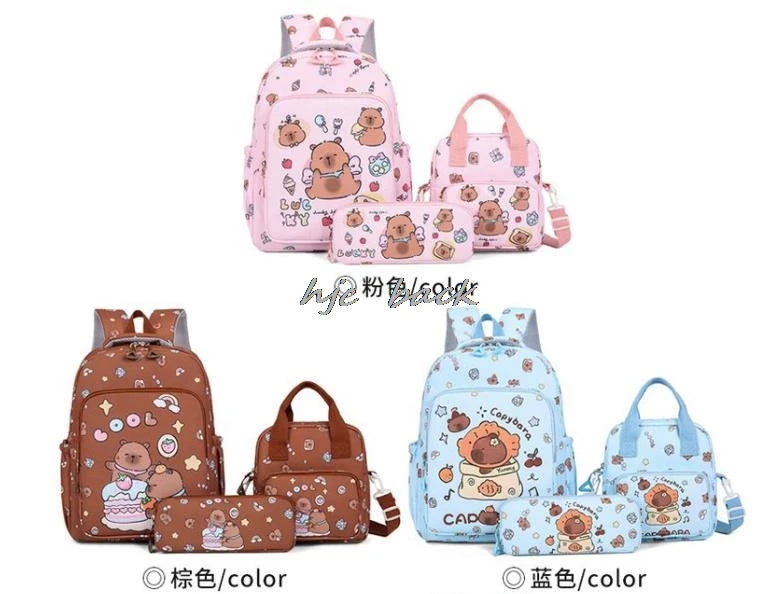 3Pcs/set Capybara Print Backpack Lunch Bag with Pencilcase Colorful Patterns Boys Girls