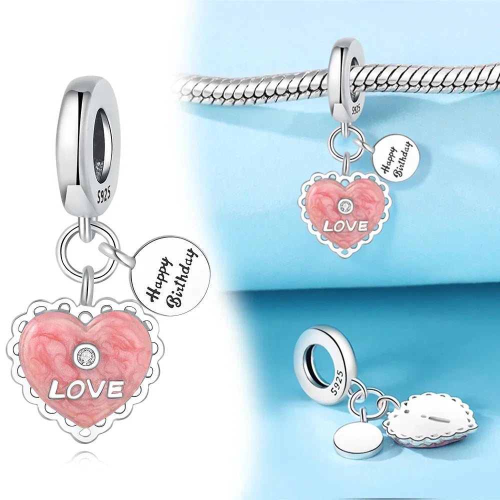 sterling silver 925 red love gold envelope mail pendant fit original pandora women's