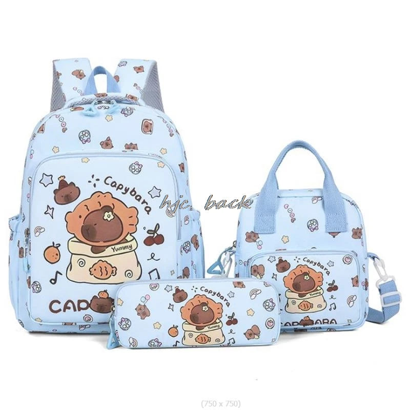 3Pcs/set Capybara Print Backpack Lunch Bag with Pencilcase Colorful Patterns Boys Girls