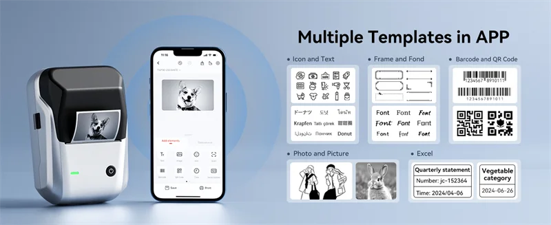 Label Printer Mini Bluetooth Sticker Maker Support Smartphones PC
