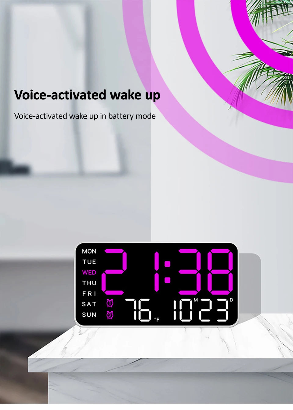 Large Digital Wall Clock Temp Date Week Display Remote Control USB