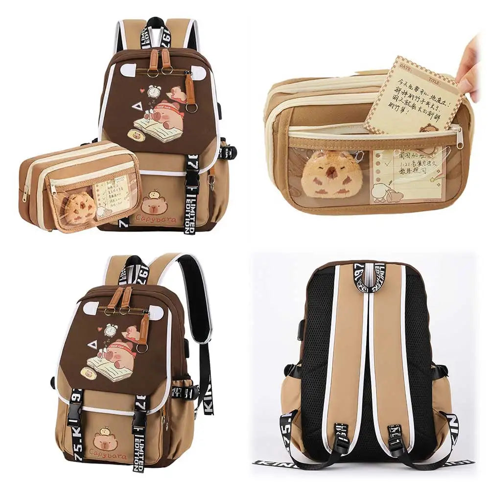 Capybara Backpack for Girls Boys Students Cute Kawaii Large Capacity Bookbag