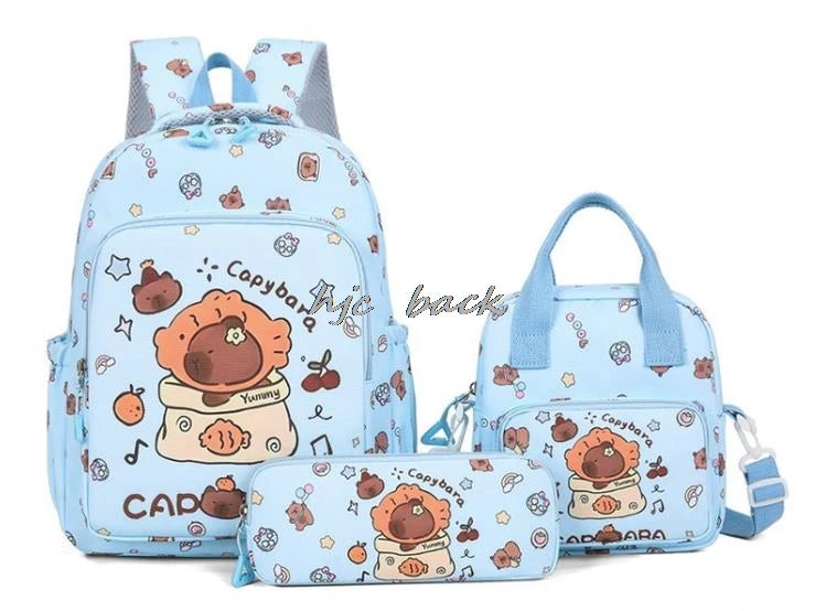 3Pcs/set Capybara Print Backpack Lunch Bag with Pencilcase Colorful Patterns Boys Girls