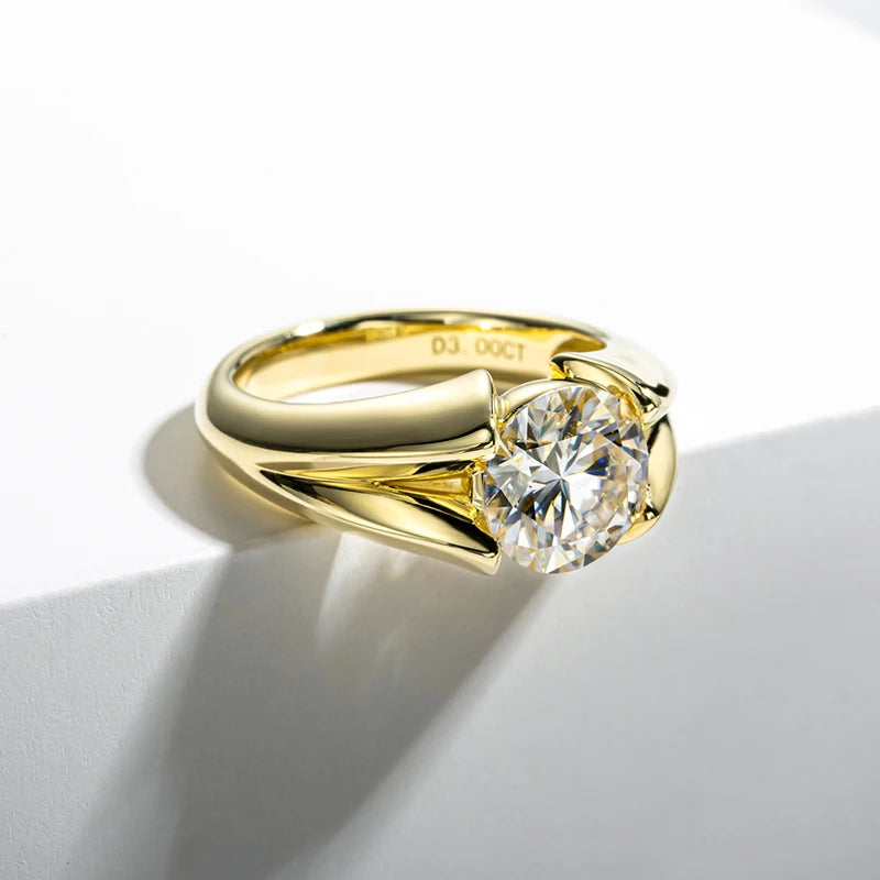 3 Carat Moissanite Ring 925 Sterling Silver Woman Yellow Color Wedding