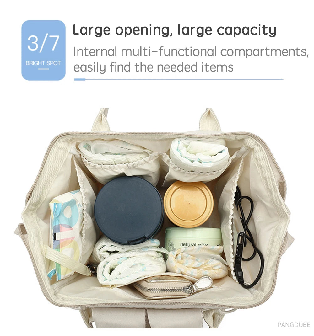 PANGDUBE Baby Nappy Bag with 2pcs Stroller Hooks Mummy Bag Backpack Waterproof