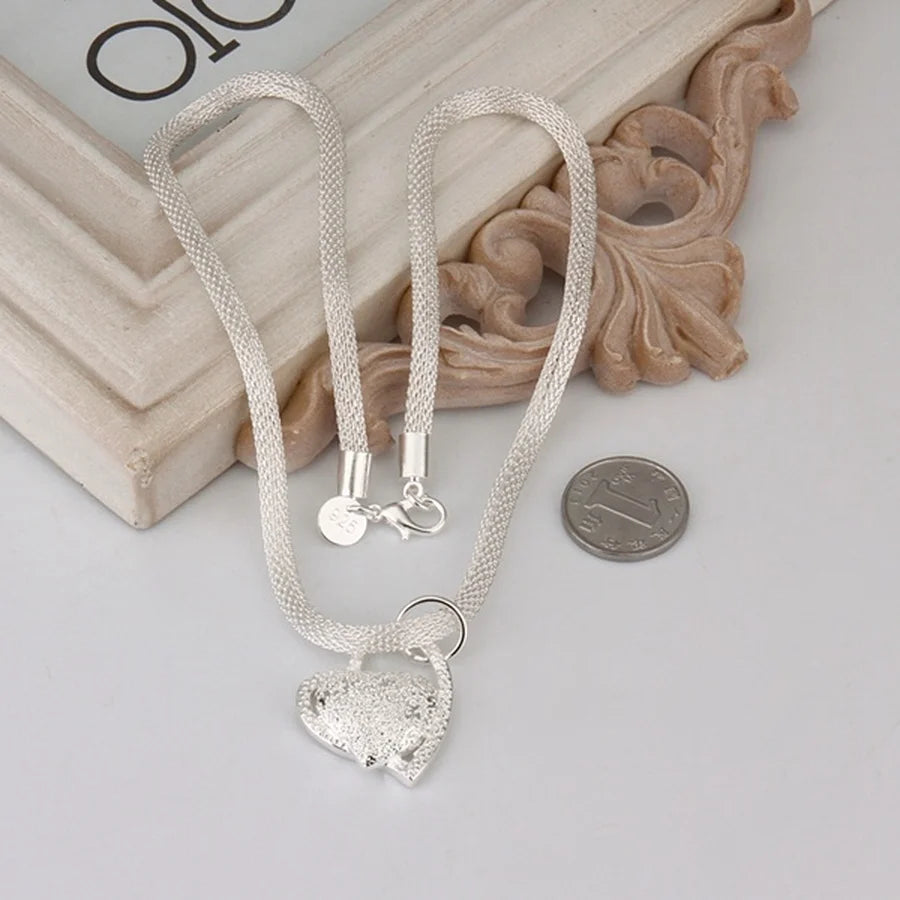 925 Sterling Silver Necklace Gorgeous Charm Fashion Heart Wedding Lady