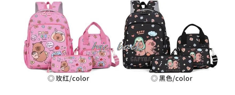 3Pcs/set Capybara Print Backpack Lunch Bag with Pencilcase Colorful Patterns Boys Girls