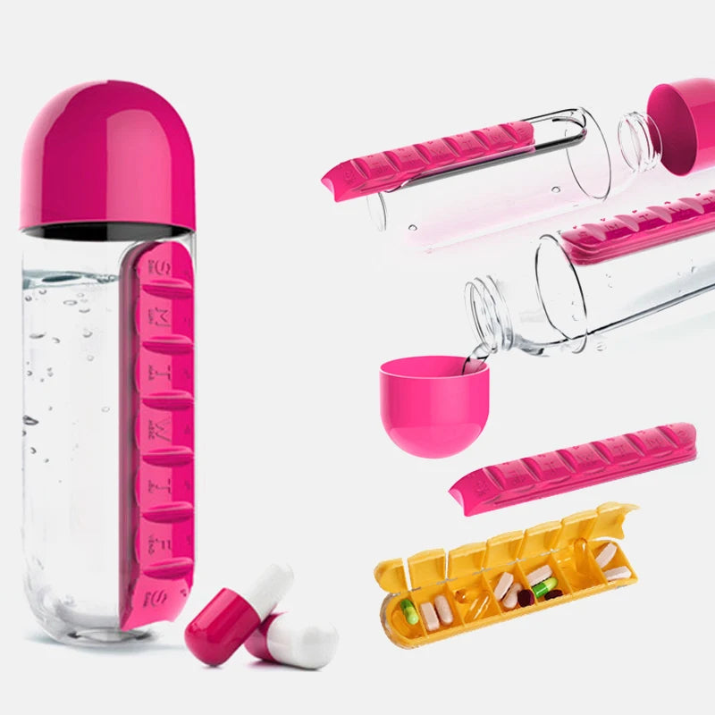 2 in 1 600ml 7 Grids Medicine Box Water Cup
