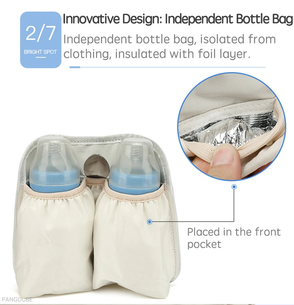 PANGDUBE Baby Nappy Bag with 2pcs Stroller Hooks Mummy Bag Backpack Waterproof