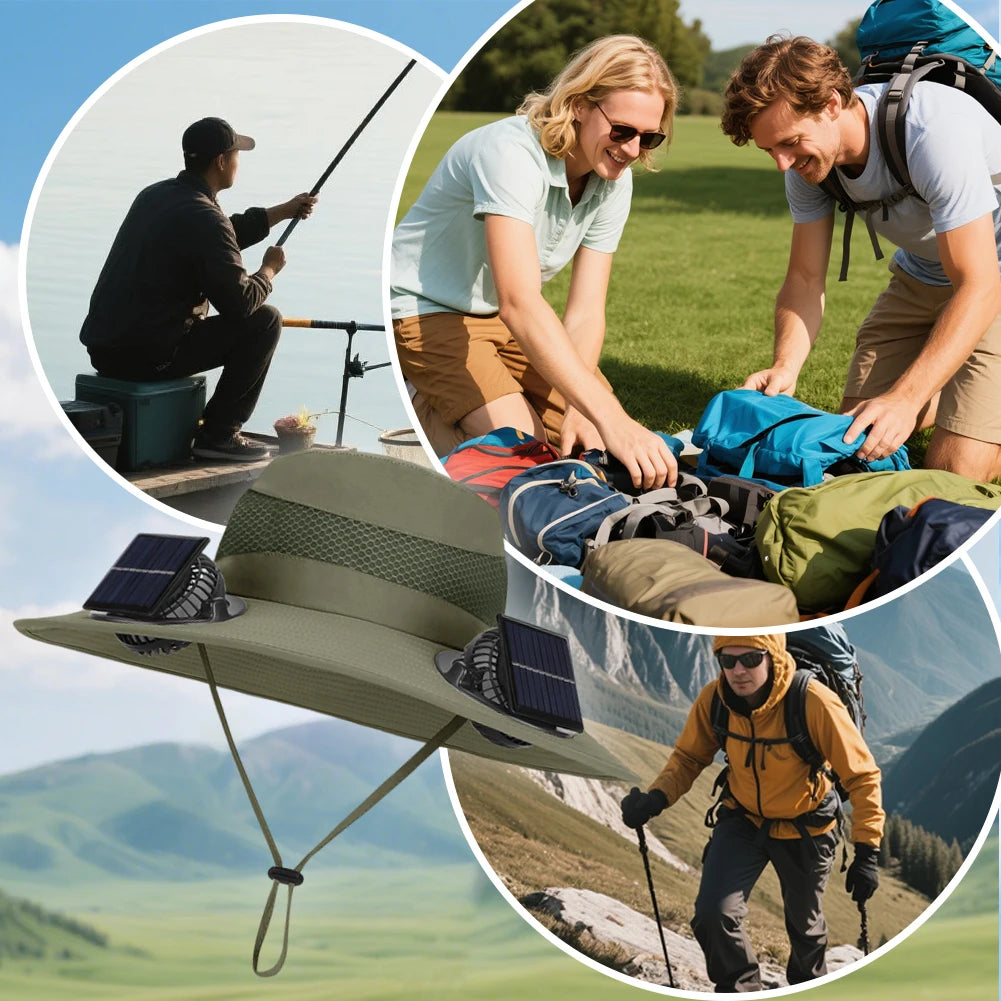 Outdoor Solar Multi-purpose Fan Cap Adjustable Three-speed Wind with USB Charging