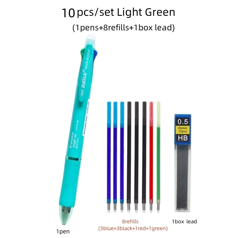 5 In 1 Multicolor Erasable Gel Pen with 4 Colors Replaceable Pen Refill