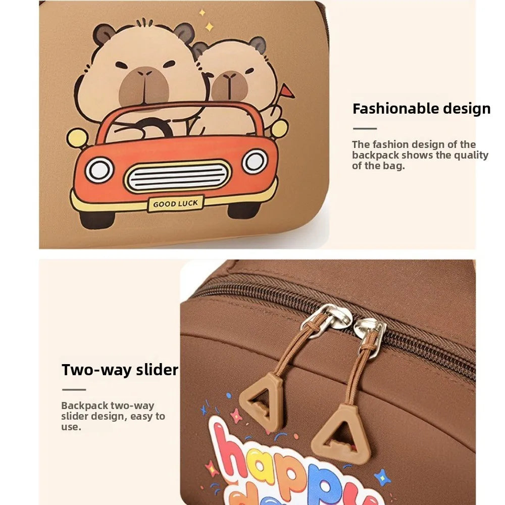 Kawaii Cartoon Capybara Backpack Nylon Lightweight Capybara School Bag Large