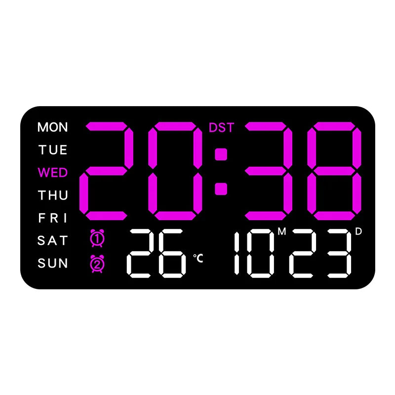 Large Digital Wall Clock Temp Date Week Display Remote Control USB