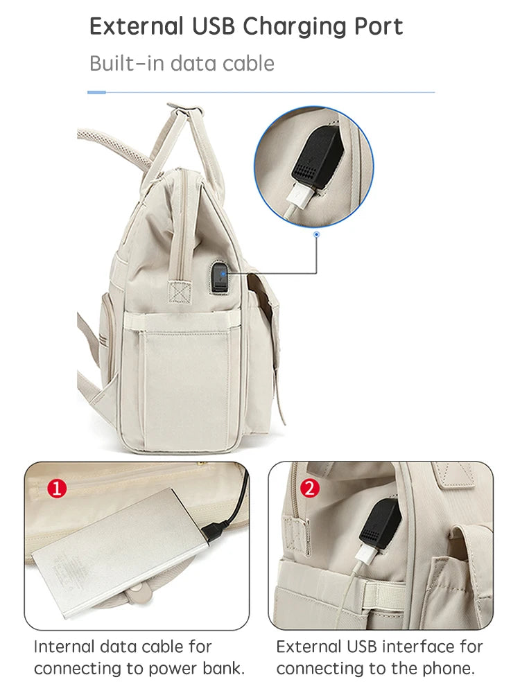 PANGDUBE Baby Nappy Bag with 2pcs Stroller Hooks Mummy Bag Backpack Waterproof
