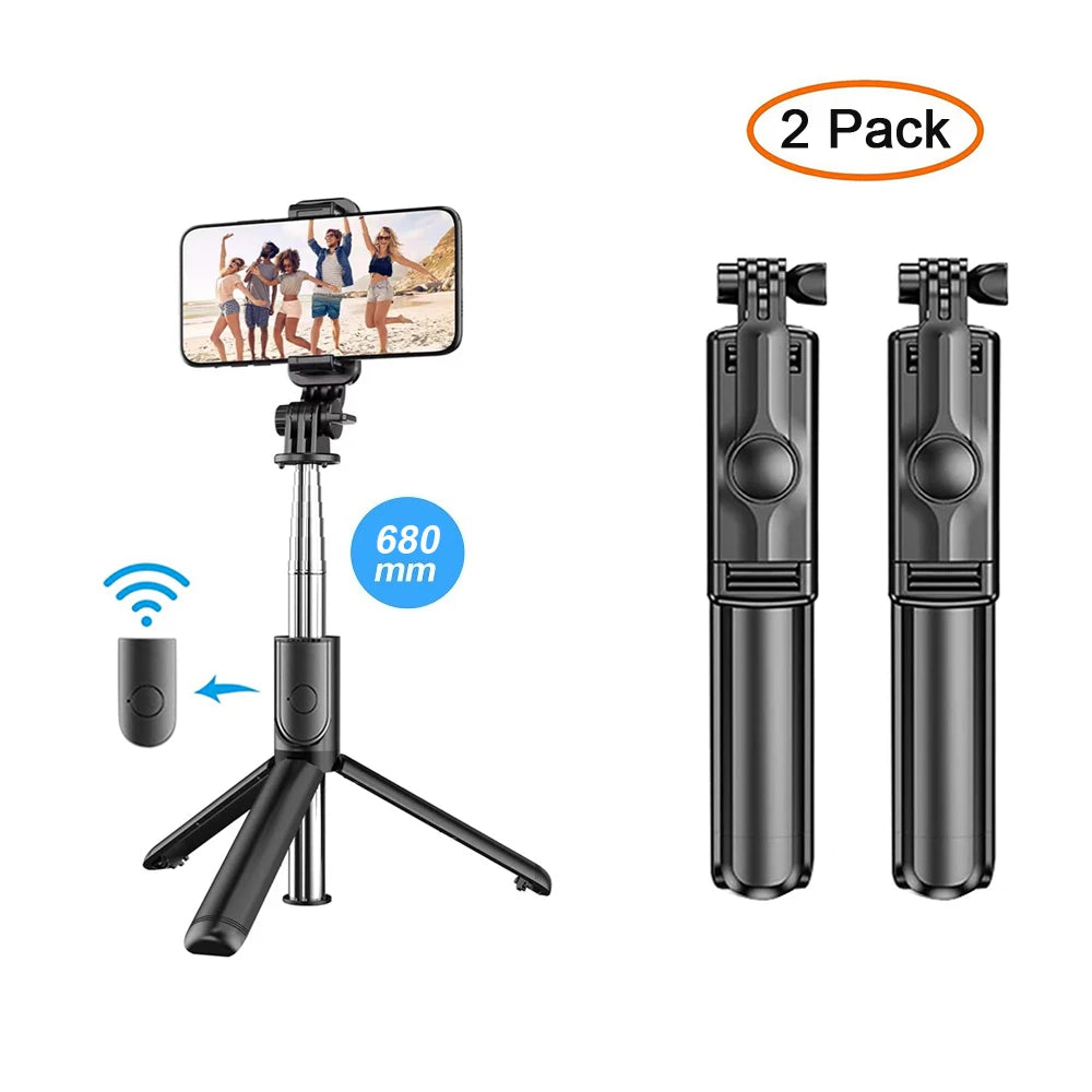 Trípode extensible 3 en 1 con Bluetooth, palo selfi con control remoto y luz de relleno portátil y plegable
