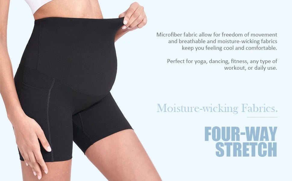 Women's Maternity Yoga Shorts Over The Belly Bump Summer Workout Running