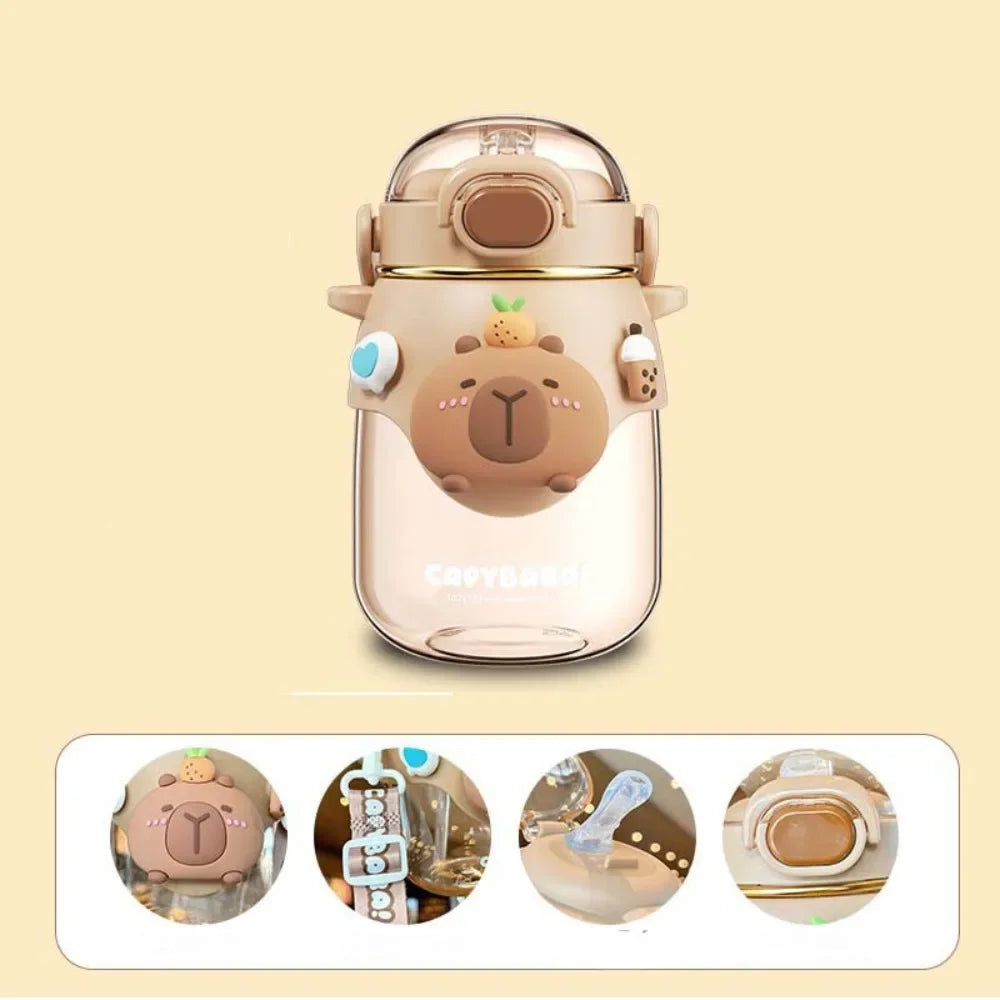 Garrafa de água de capivara de desenho animado kawaii de alta qualidade em plástico transparente