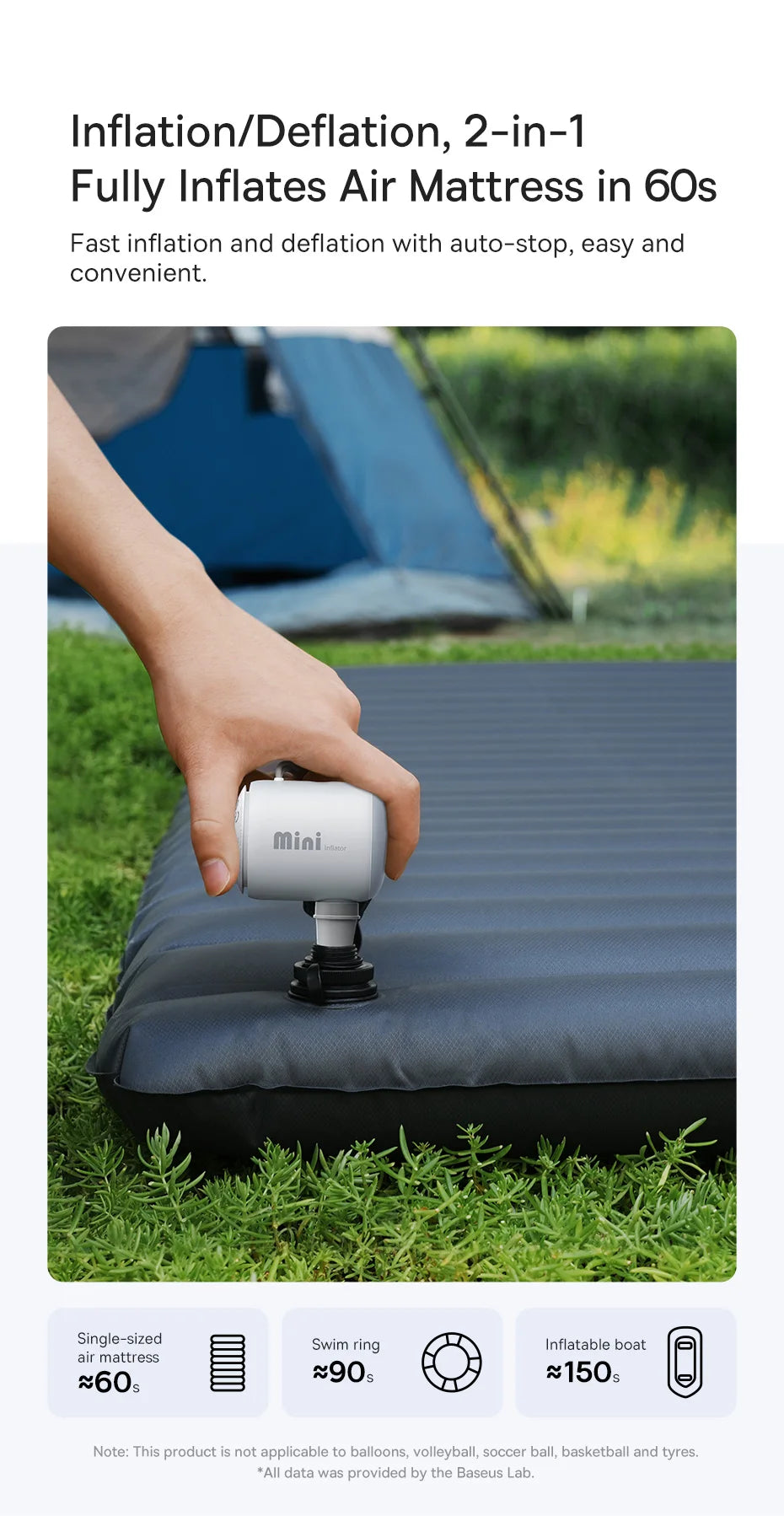 Baseus Wireless Air Compressor Mini Air Inflator Pump for Air Mattresses Beds
