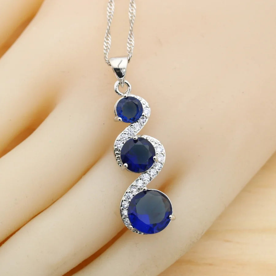 Elegant Classic Blue Zirconia 925 Silver Jewelry Set