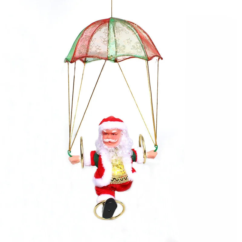 Electric Dancing Santa Claus Christmas Tree Decor Hanging Parachute Somersault
