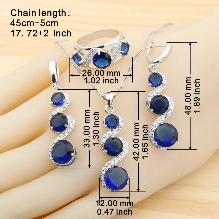 Elegant Classic Blue Zirconia 925 Silver Jewelry Set