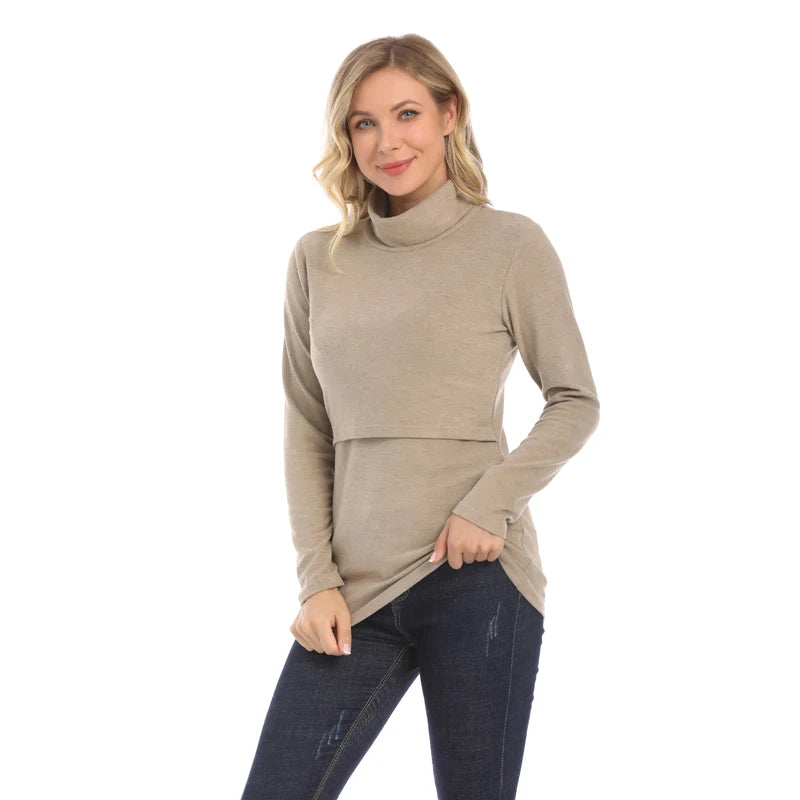 Autumn Winter Maternity Clothes Turtleneck Warm Long Sleeve