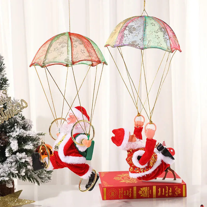 Electric Dancing Santa Claus Christmas Tree Decor Hanging Parachute Somersault