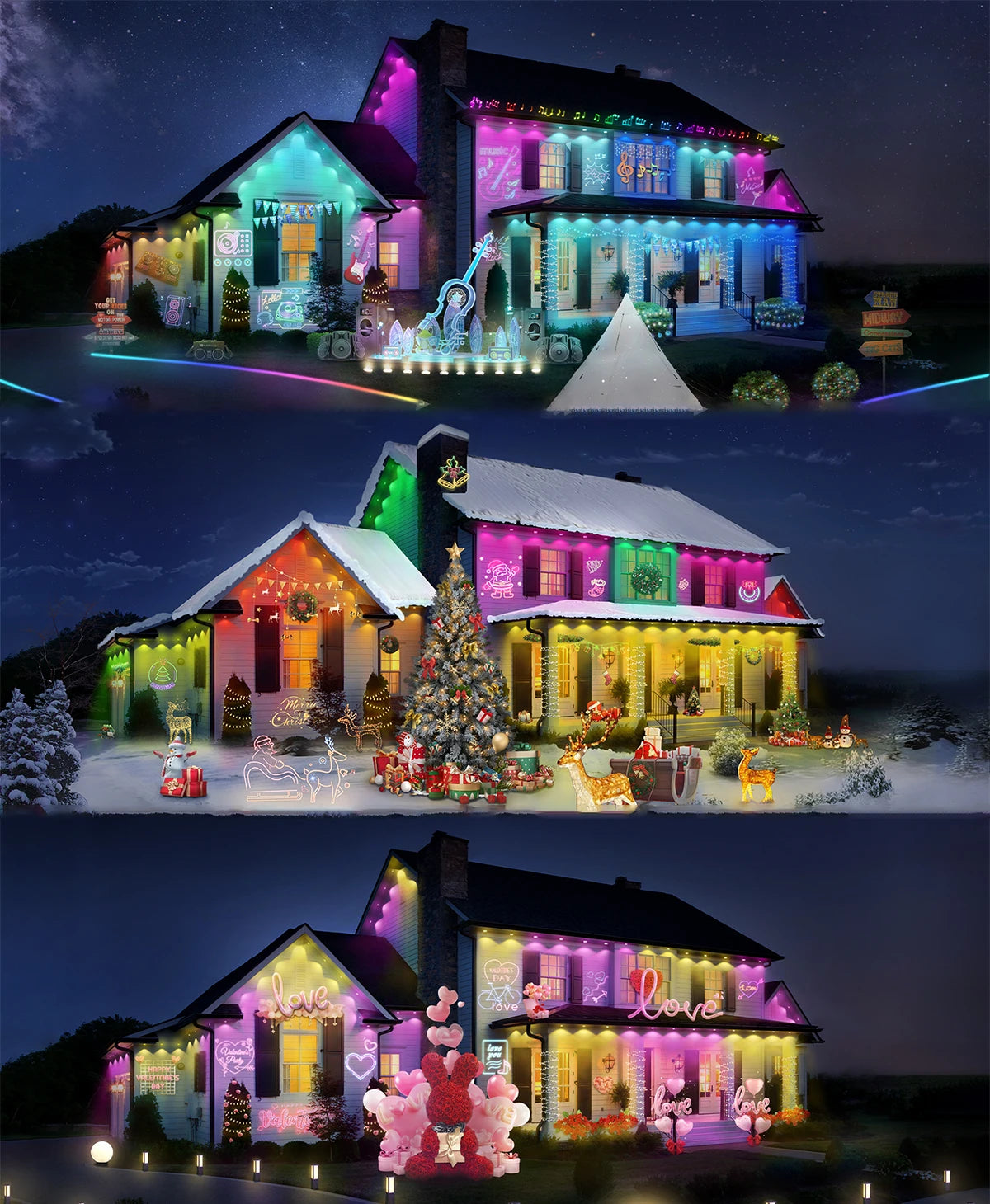 60M Smart RGB Eave Lights App & Remote IP67 Permanent Outdoor LED