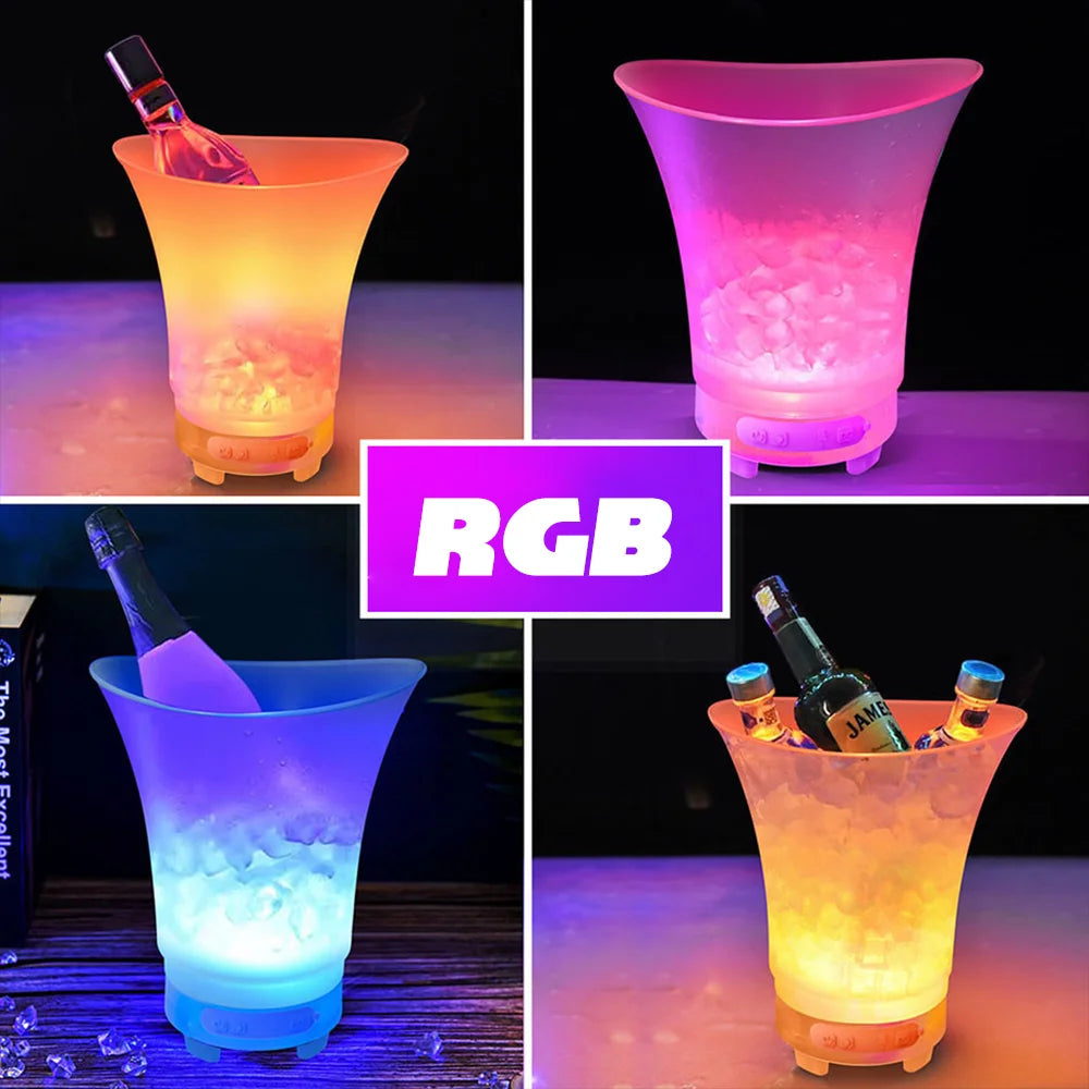 5L RGB LED Ice Bucket with Bluetooth speaker Waterproof Plastic Light Up Champagne beer