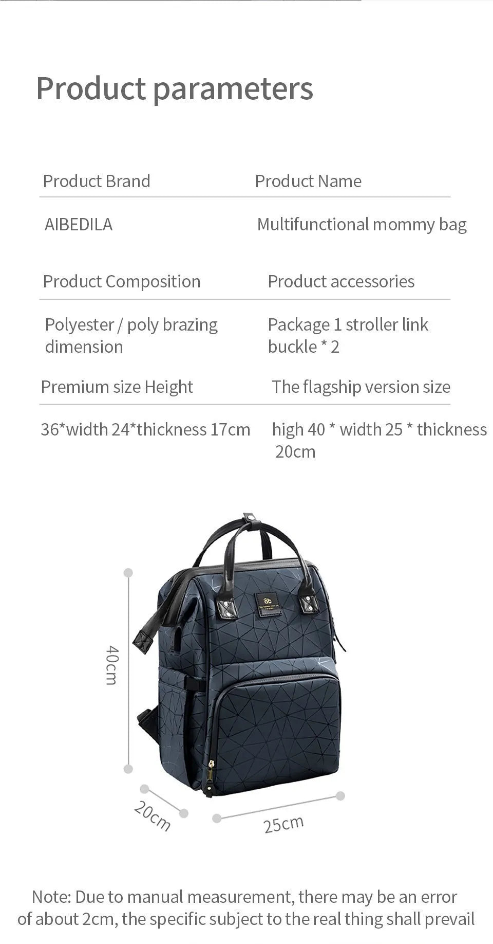 AIBEDILA Mommy Bag Impermeável USB Grande
