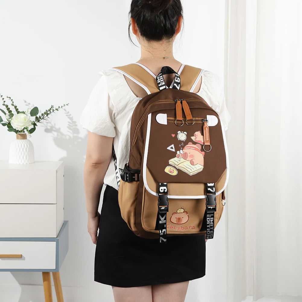 Capybara Backpack for Girls Boys Students Cute Kawaii Large Capacity Bookbag
