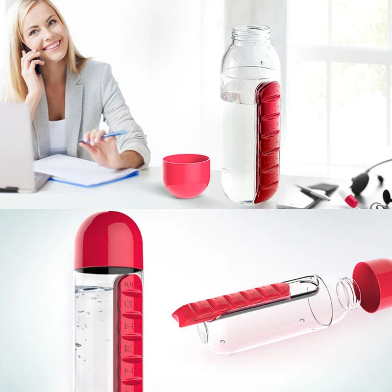 2 in 1 600ml 7 Grids Medicine Box Water Cup