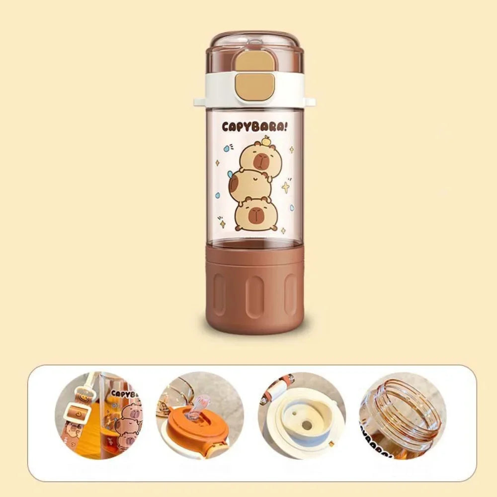 Garrafa de água de capivara de desenho animado kawaii de alta qualidade em plástico transparente