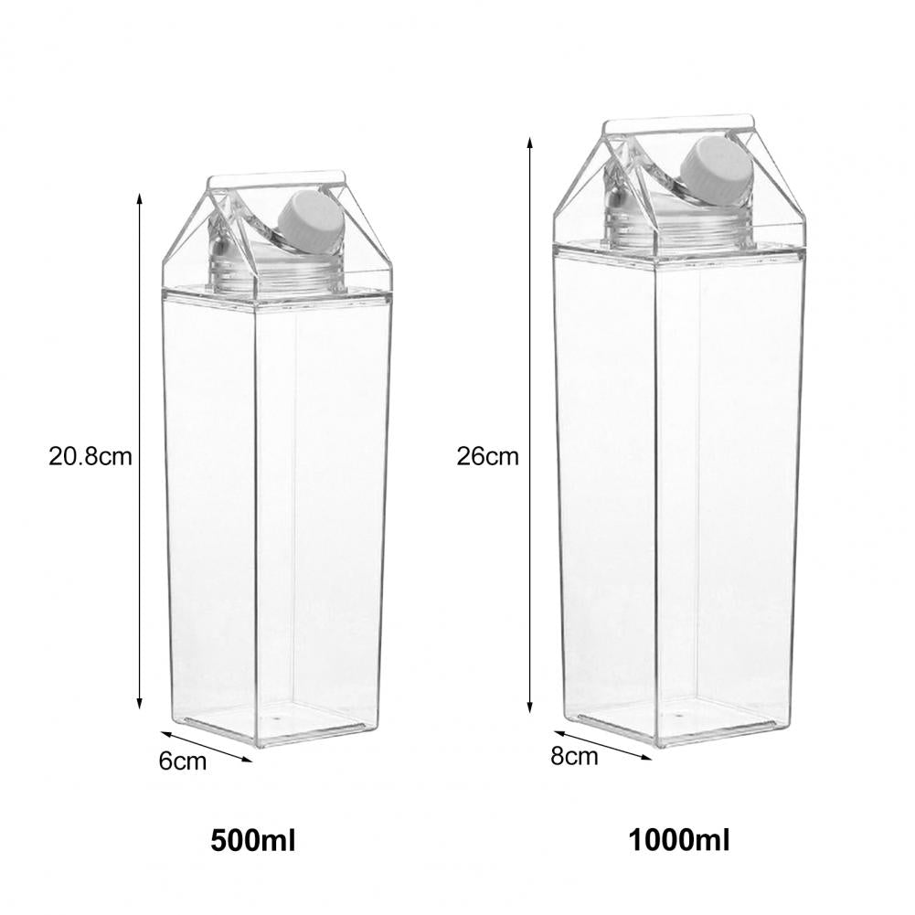 500/1000ml Water Bottle Transparent Large Capacity Square Milk