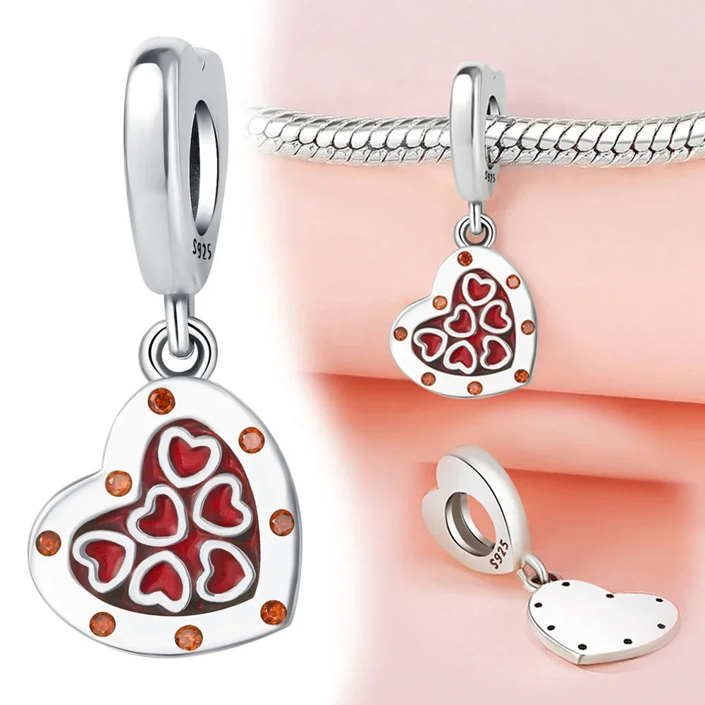 sterling silver 925 red love gold envelope mail pendant fit original pandora women's