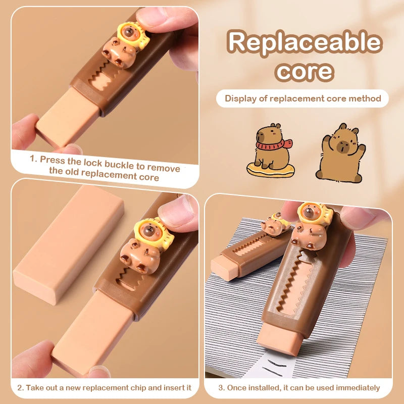 Kawaii Push Pull Capybara Eraser Soft School Supplies Clean Mess Free