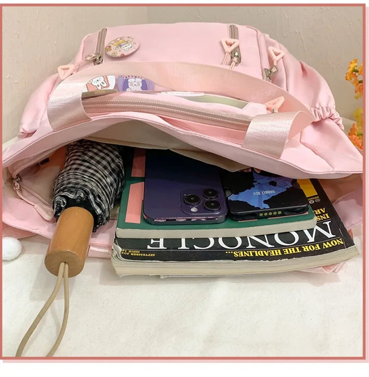 Mochila de camada transparente com vários bolsos e fecho, bolsa exterior grande
