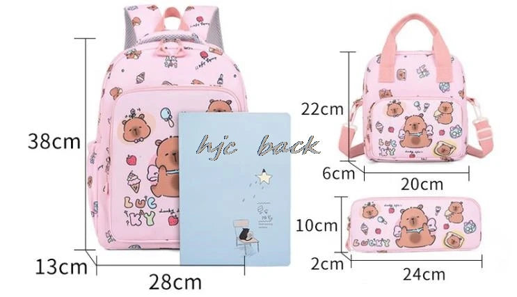 3Pcs/set Capybara Print Backpack Lunch Bag with Pencilcase Colorful Patterns Boys Girls