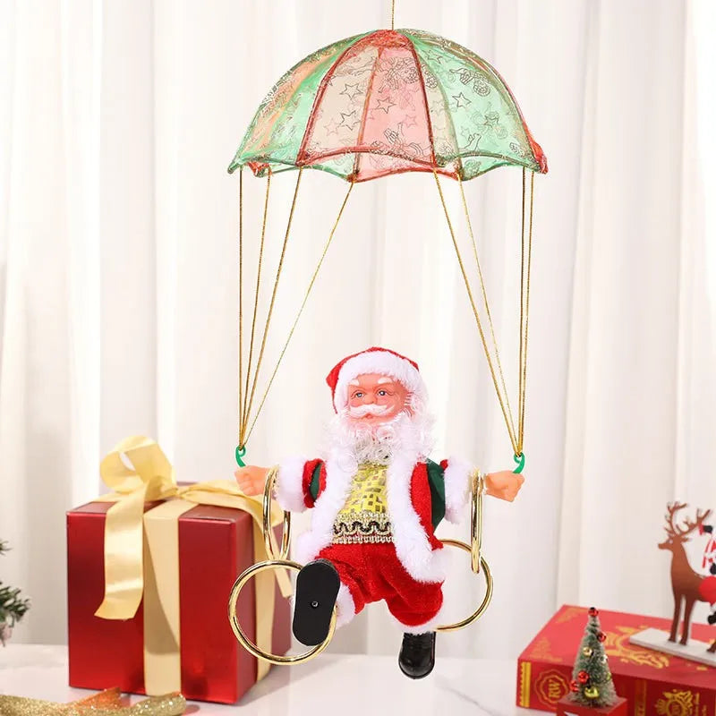 Electric Dancing Santa Claus Christmas Tree Decor Hanging Parachute Somersault