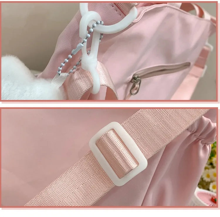 Mochila de camada transparente com vários bolsos e fecho, bolsa exterior grande