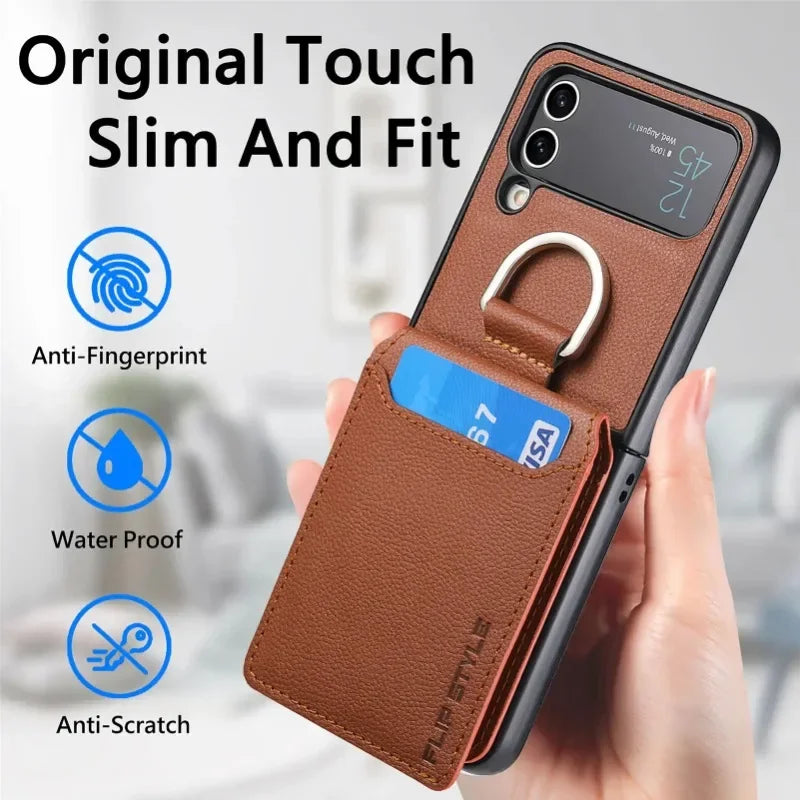 multifunction Card Slot Lychee leather Phone Case for Samsung Z Flip 6 5 4 3