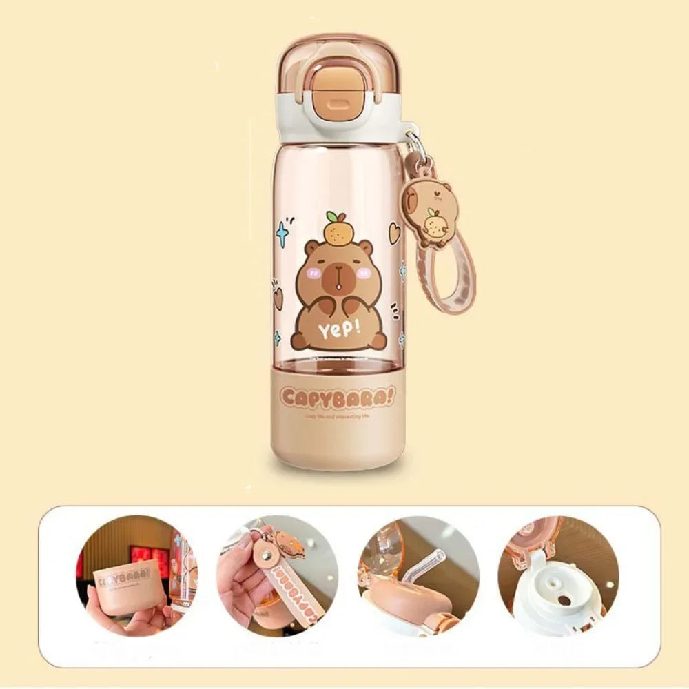 Garrafa de água de capivara de desenho animado kawaii de alta qualidade em plástico transparente