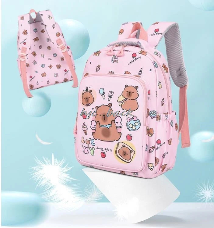 3Pcs/set Capybara Print Backpack Lunch Bag with Pencilcase Colorful Patterns Boys Girls