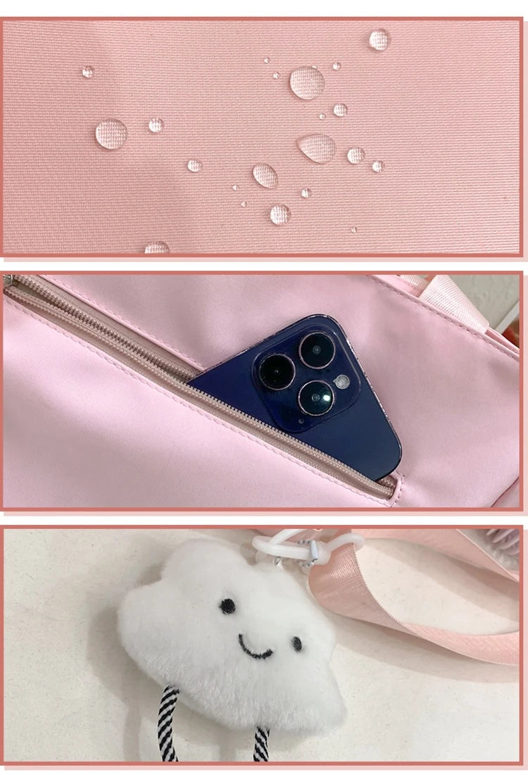 Mochila de camada transparente com vários bolsos e fecho, bolsa exterior grande