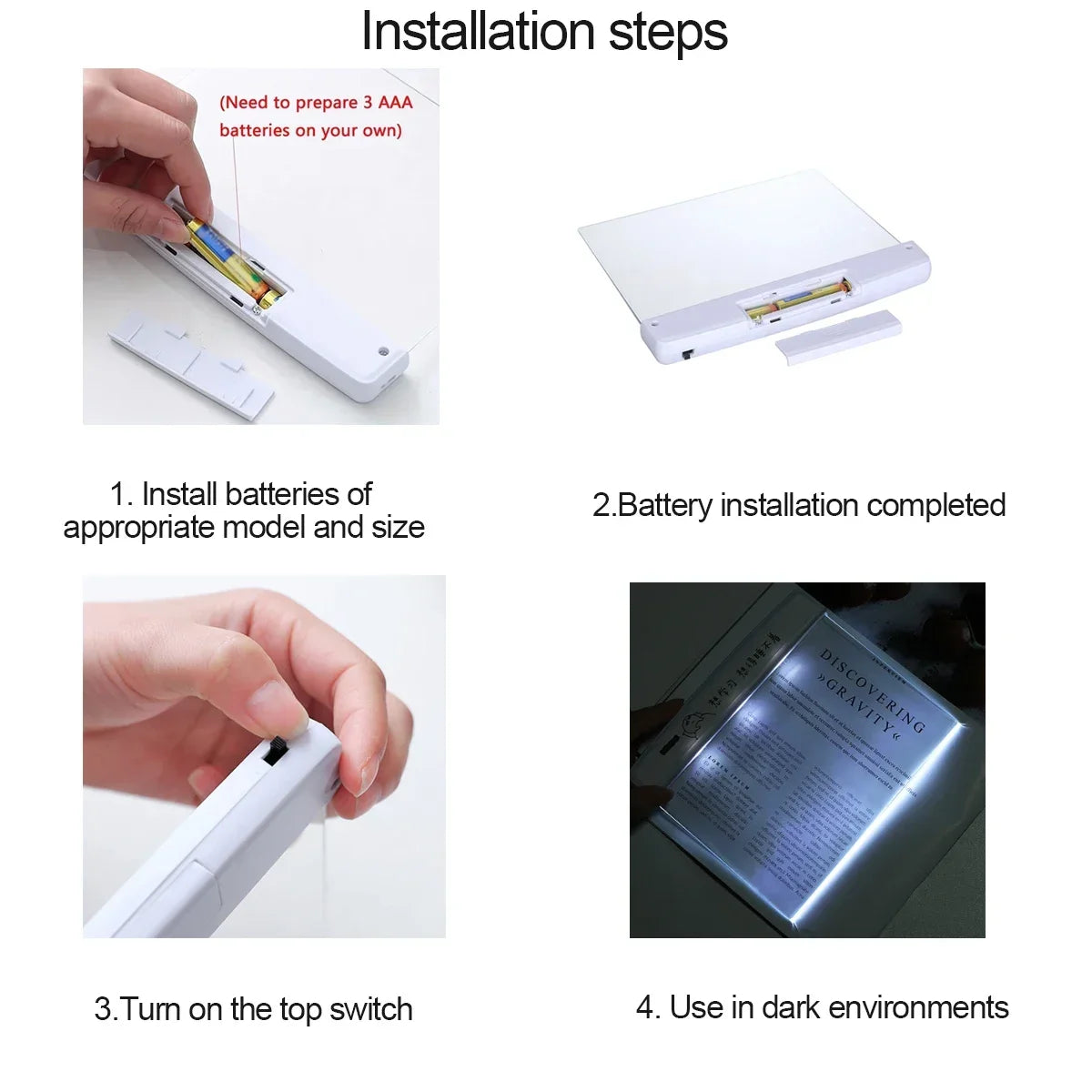 1pc LED Flat Panel Night Vision Reading Light Eye Protection