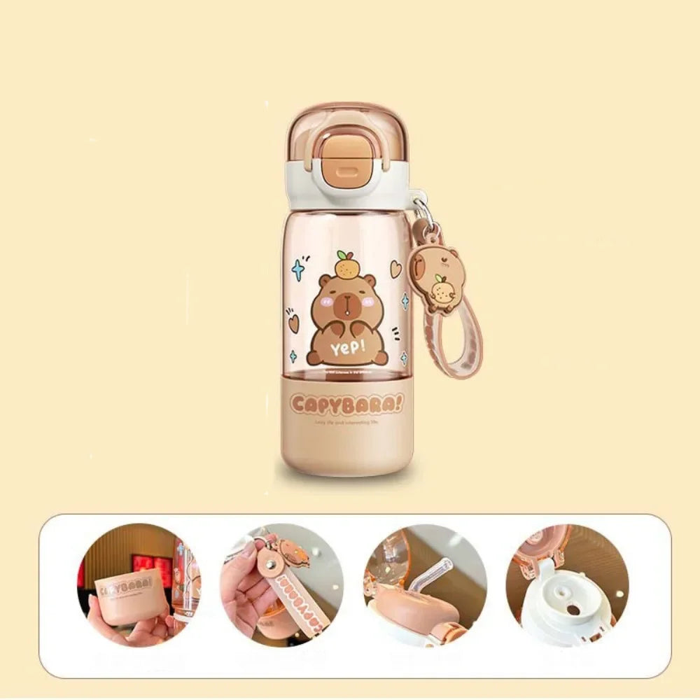 Garrafa de água de capivara de desenho animado kawaii de alta qualidade em plástico transparente